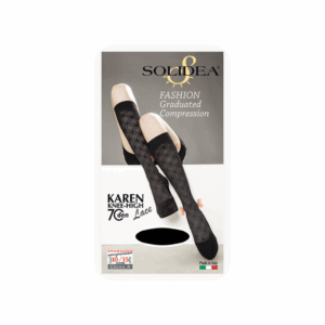 Solidea Knaelange Stoettestroemper, Karen, Nylon, 70 Denier sort - emballage