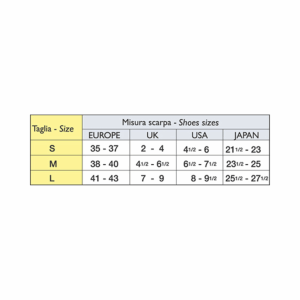 Solidea nylon stoettestroemper - stoerrelsesguide