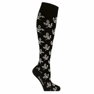 Stoettestroemper Bambus, Sort med Hvide Blomster (1)