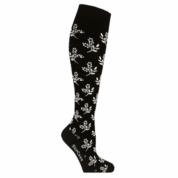 Stoettestroemper Bambus, Sort med Hvide Blomster (1)
