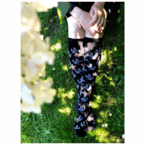 Stoettestroemper Bambus, Sort med Hvide Blomster (1)