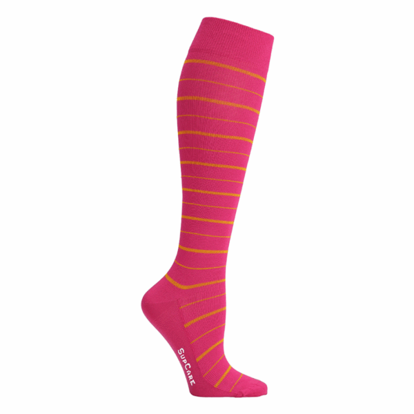 SupCare Stoettestroemper, Bambus, Pink med Striber (1)