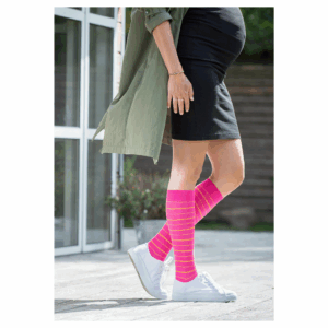 SupCare Stoettestroemper, Bambus, Pink med Striber (2)