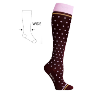 Stoettestroemper Bambus, Bordeaux med Lyseroede Prikker - supcare - bred model